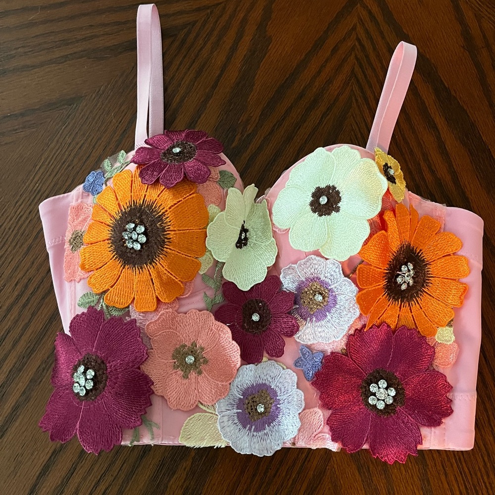 Floral appliqué bralette crop top Halloween fairy cottagecore boho costume